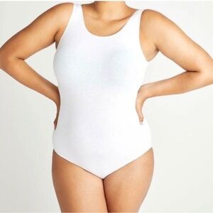 Essentials by Tummy Tank Cotton Full Back Bodysuit in White Sz 1X/2X & 2X/3X NWT